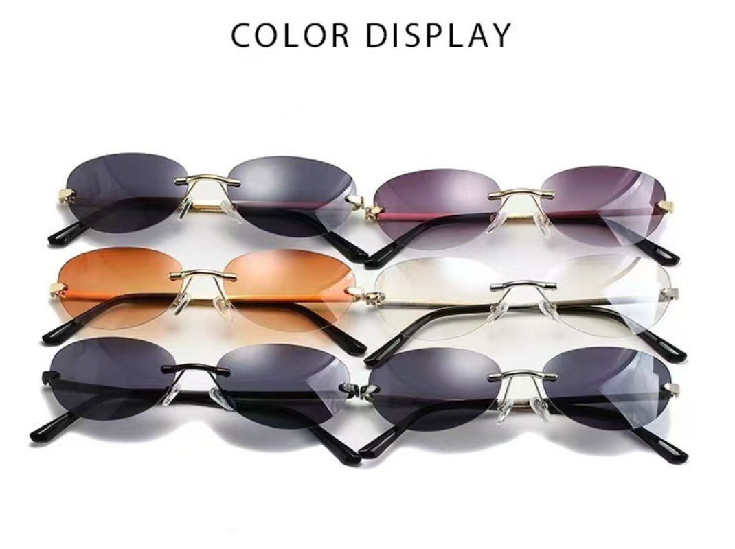 Rimless Oval Sunglasses Women  - Metal Photo Panel review and price